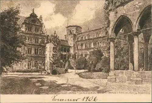 Heidelberg Künstlerkarte Gemälde Kunstwerke Schloss Schlosshof 1910