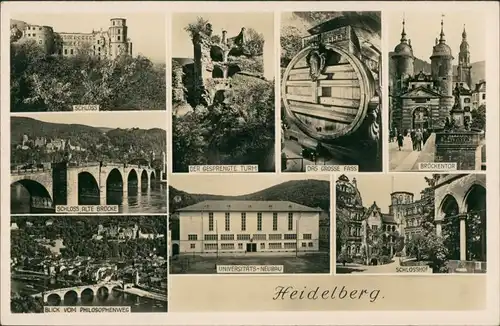 Heidelberg Stadtteilansichten 8-fach Mehrbild-AK Foto-Ansichten 1935