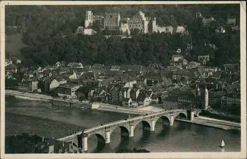 Heidelberg Heidelberger Schloss Neckar Brücke Echte Fotografie Karte 1931