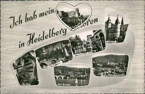 Heidelberg Stadtteilansichten auf Mehrbild-AK "Hab mein Herz verloren" 1960