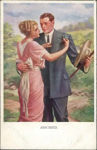 Ansichtskarte  Künstlerkarte Munk Wien: Mann Frau Abschied 1914