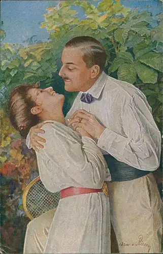 Künstlerkarte: Gemälde / Kunstwerke Sport - Tennis Sei Mir A.v.Riesen 1922