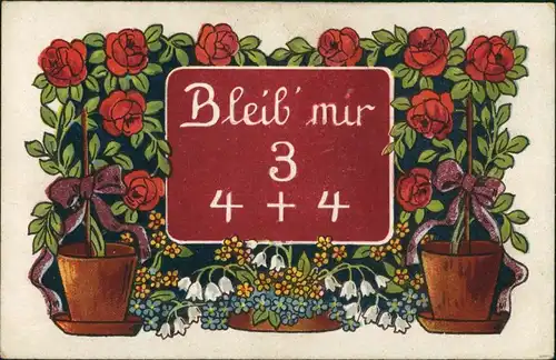 Künstlerkarte mit Blumen Liebe Romantik Spruch "Bleib mir treu" 1920