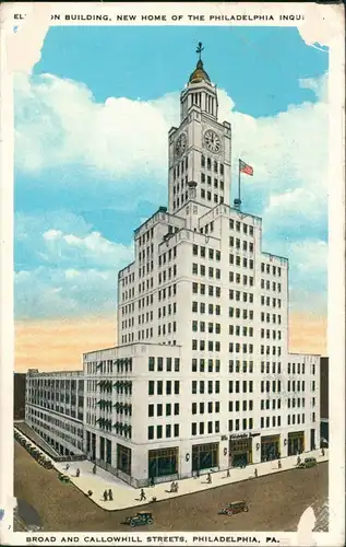 Philadelphia City View with Building, Street with Cars/Hochhaus Geschäften 1930