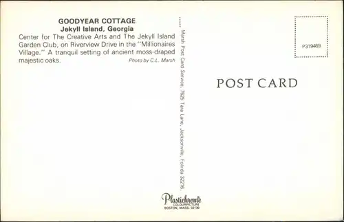 Postcard Jekyll Island GOODYEAR COTTAGE Garden Club 1975