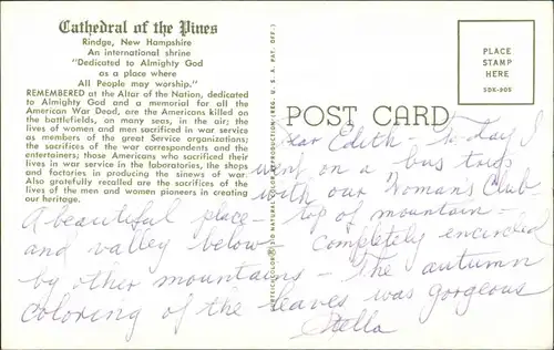 Rindge Cathedral of the Pines/Kathedrale Church Kirche Freisitz 1970