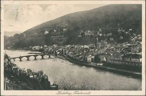 Heidelberg Panorama-Ansicht Totale mit Brücke Neckar Stadtansicht 1926