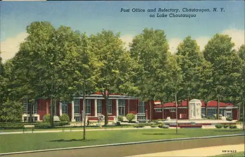 Postcard Chautauqua Chautauqua N.Y. Post Office and Refectory Lake 1951