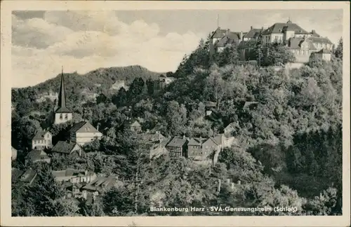 Blankenburg (Harz) Teilansicht mit SVA Genesungsheim (Schloss) 1955