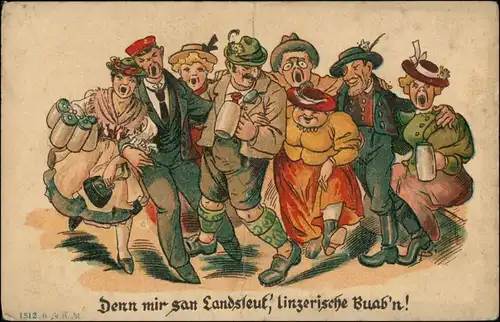 Scherzkarten: Alkohol, Trinkerei mir san Landsleut Linzerische Buabn 1919