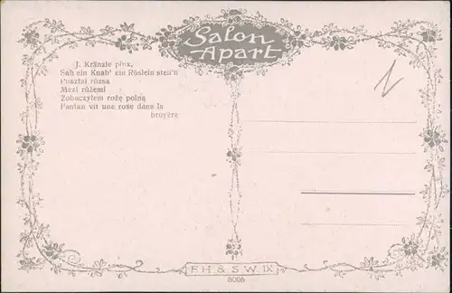 Künstlerkarte J. Kränzle pinx. "Knab mit Röslein", Liebespaar 1910