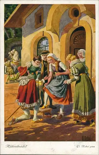Ansichtskarte  Künstlerkarte O. Kubel pinx. Märchen Aschenbrödel 1920