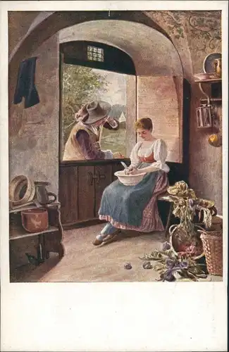 Ansichtskarte  Künstlerkarte Gemälde nach J. Hamsa "Liebeswerben" 1920