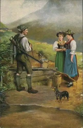 Künstlerkarte Deutsche Meister H. Gundler "Erwünschte Begegnung" 1920