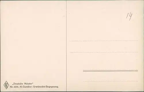 Künstlerkarte Deutsche Meister H. Gundler "Erwünschte Begegnung" 1920