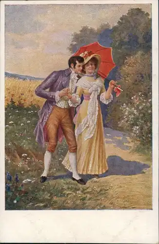 Künstlerkarte E. Rössler "Sommer" Liebespaar beim Flirten 1920