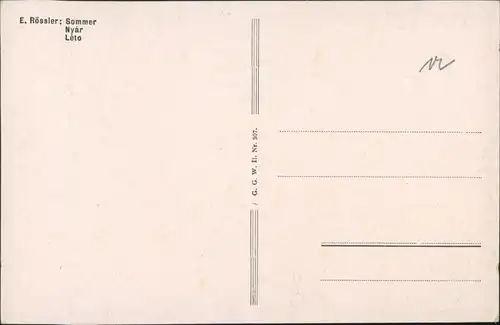 Künstlerkarte E. Rössler "Sommer" Liebespaar beim Flirten 1920