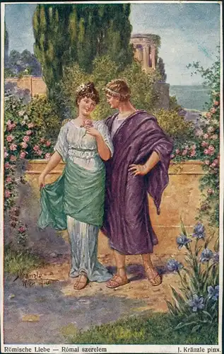 Künstlerkarte Künstler Kränzle "Römische Liebe", Liebespaar, Romantik 1920