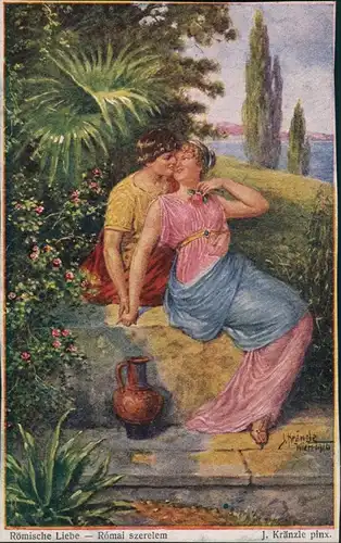 Künstlerkarte Künstler Kränzle, römische Liebe, Liebespaar 1920
