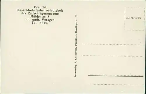 Ansichtskarte Düsseldorf Radschlägermuseum 1929
