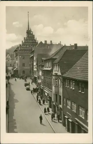 Pößneck Straßenansicht Krautgasse Häuser-/Straßen Partie 1954   AK gelaufen mit Stempel Pössneck