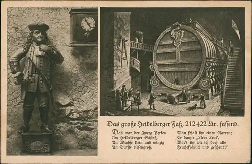 Heidelberg Das große Heidelberger Fass 2-Bild-AK mit Beschreibung 1922