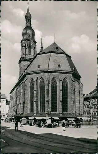 Heidelberg Marktplatz und Heiliggeistkirche, Herkulesbrunnen, Personen 1960