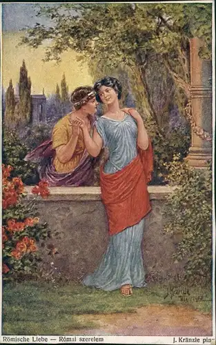 Signierte Künstlerkarte Amour romain, Römische Liebe (J. Kränzle) 1920