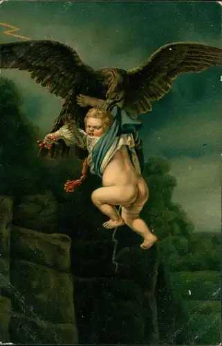 REMBRANDT Künstlerkarte "Ganymend in den Fängen des Adlers" 1920