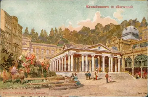 Marienbad Mariánské Lázně Stadtteilansicht Kreuzbrunnen  Künstlerkarte 1910
