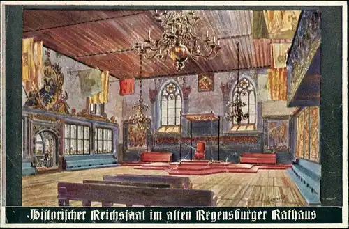 Ansichtskarte Regensburg Rathaus historischer Reichssaal 1932
