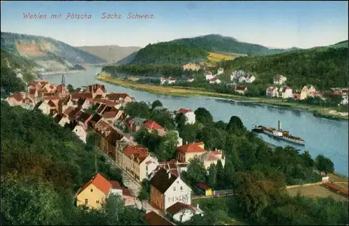 Ansichtskarte Pötzscha-Wehlen Stadtpartie 1914