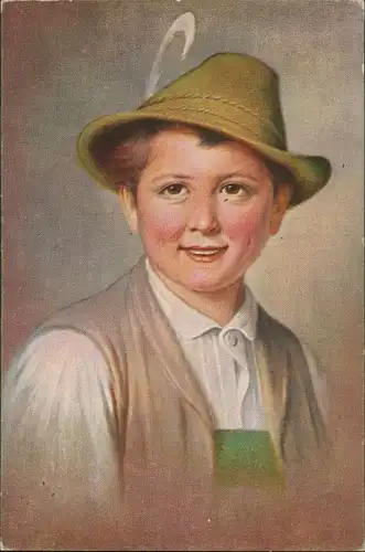 Künstlerkarte Junger Mann in Trachten Kleidung, Hut, Künstler unbekannt 1920