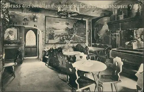 Assmannshausen am Rhein-Rüdesheim (Rhein) Gastraum - Bauernschänke 1912