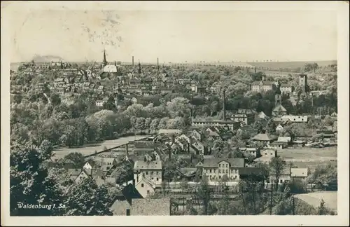 Ansichtskarte Waldenburg (Sachsen) Stadtpartie - Fabrikanlagen 1935