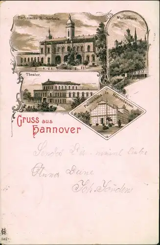 Litho AK Herrenhausen-Hannover MB Theater Palmenhaus Marienburg 1899