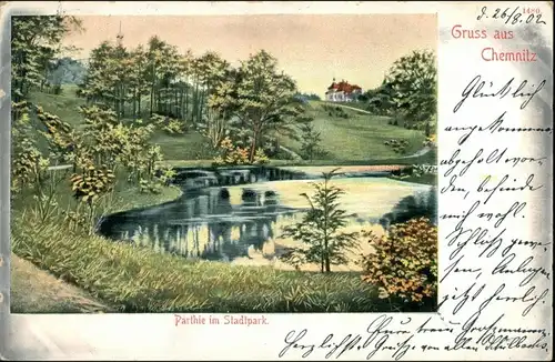 Ansichtskarte Chemnitz Stadtpark, Villa 1902