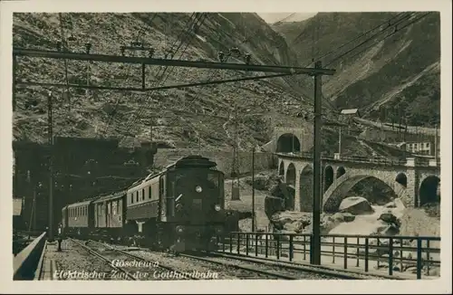 Ansichtskarte Göschenen Bahnhof Elektrischer Zug 1932
