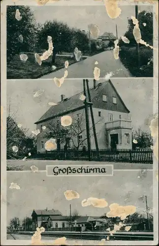 Ansichtskarte Großschirma 3B: Bahnhof, Straße 1940