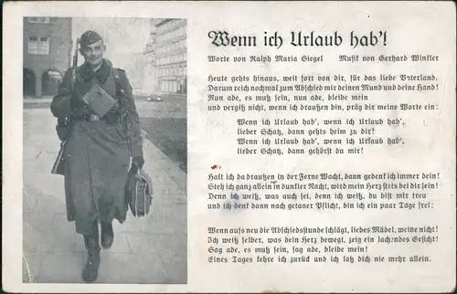 Militär/Propaganda - Soldatenleben Lied "Wenn ich Urlaub habe" 1940