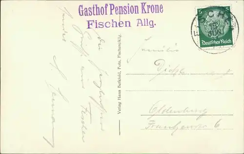 Ansichtskarte Fischen im Allgäu Gasthaus Pension Krone 1937