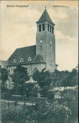Ansichtskarte Tempelhof-Berlin Partie an der Glaubenskirche 1915