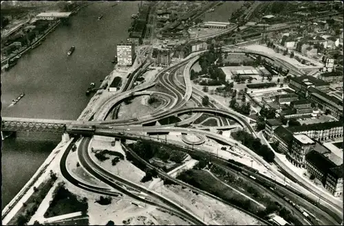 Ansichtskarte Mannheim Luftbild Auffahrt zur Rheinbrücke 1962