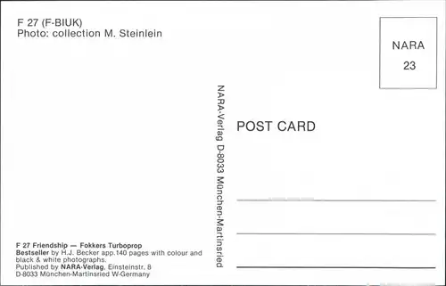 PropellerFlugzeug F 27 Friendship - Fokkers Turboprop (F-BIUK) 1985