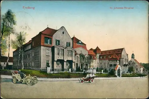 Ansichtskarte Freiberg (Sachsen) St. Johannis Hospiotal - Autos 1914