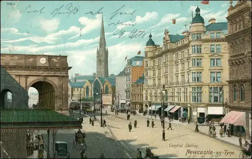 Postcard Newcastle upon Tyne Central Station - Bahnhof 1904