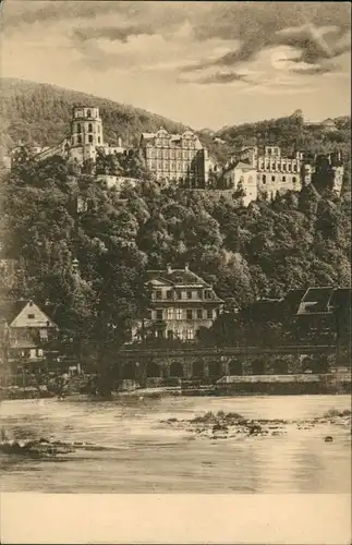 Heidelberg Heidelberger Schloss Blick vom Neckar aus, Königkarte 1923