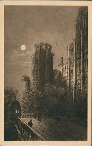 Ansichtskarte Heidelberg Heidelberger Schloss Schlossaltan im Mondschein 1920
