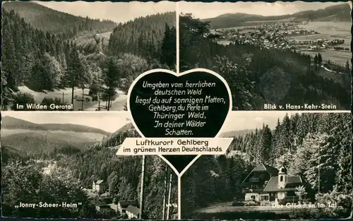 Gehlberg DDR Merhbild-AK mit Geratal, Hans-Kehr-Stein, Glöckchen im Tal 1961