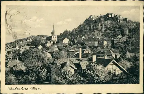 Blankenburg (Harz) Panorama-Ansicht, Stadt Teilansicht mit Schloss 1935